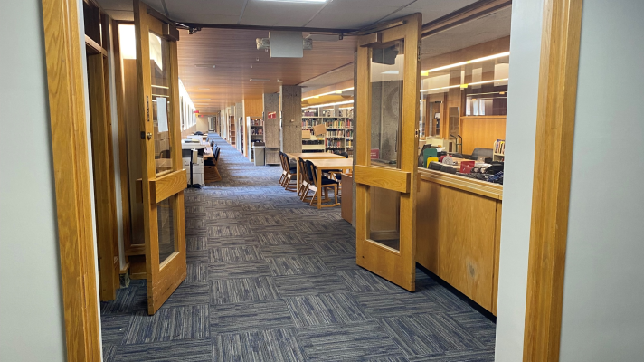 Library entrance with open doors
